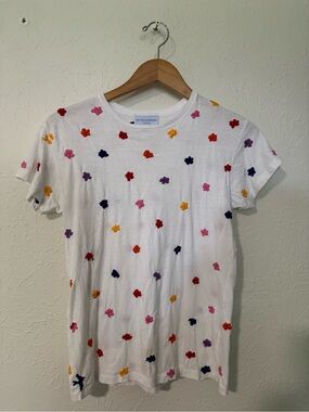 Mi Golondrina White Short Sleeve Embroidered Tee Floral Size M